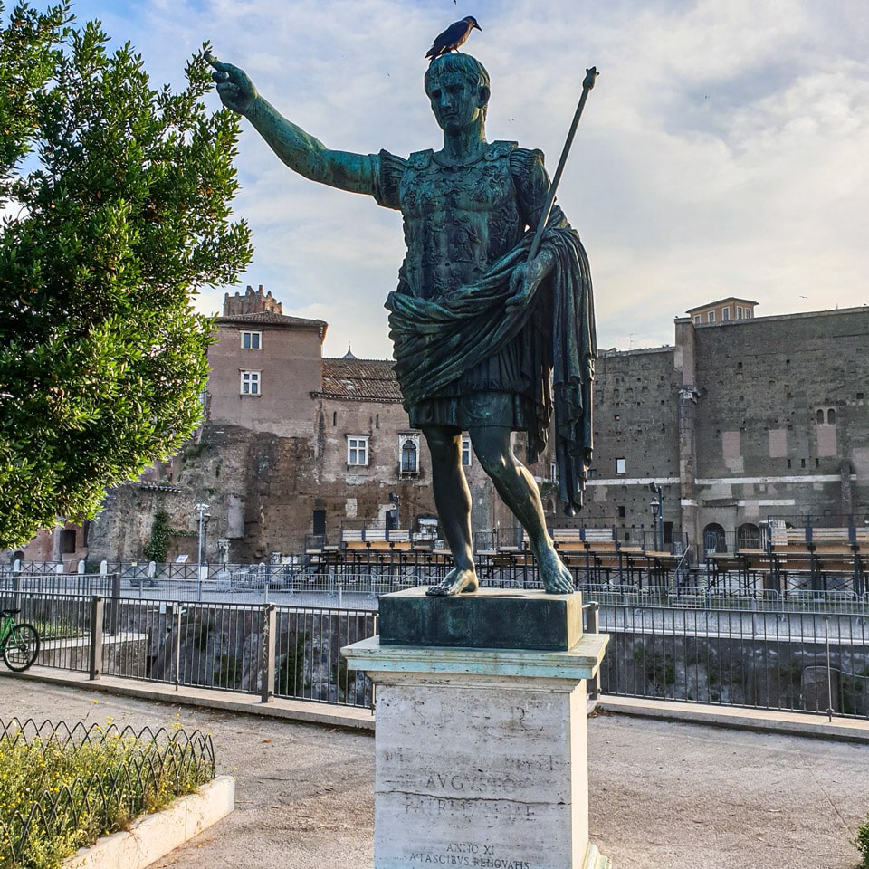 Statue of Octavian Augustus in front of the Forum of Augustus in Rome