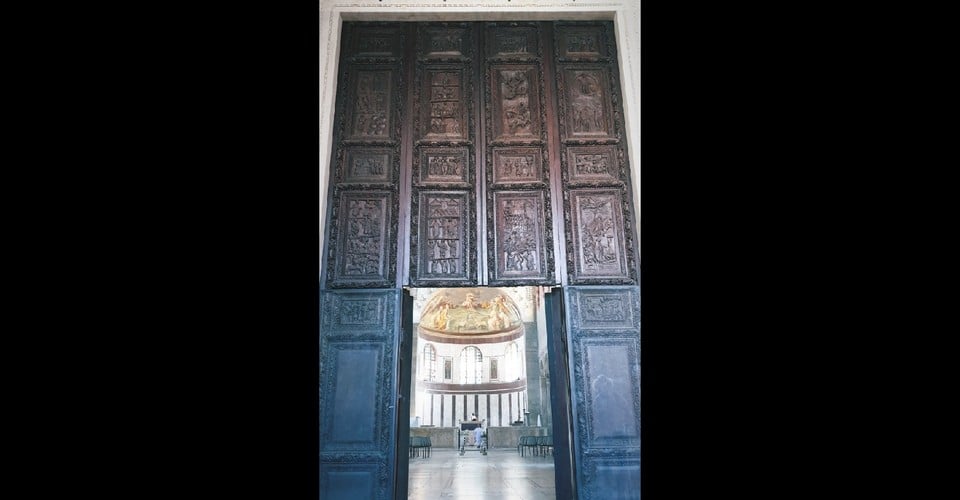 wooden door in santa sabina church