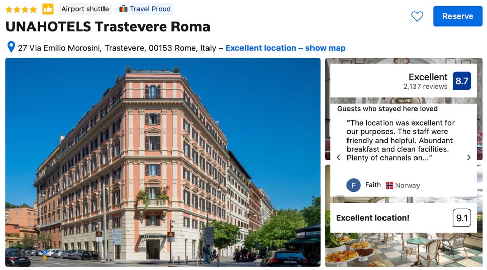 where to stay in Trastevere UNAHOTELS