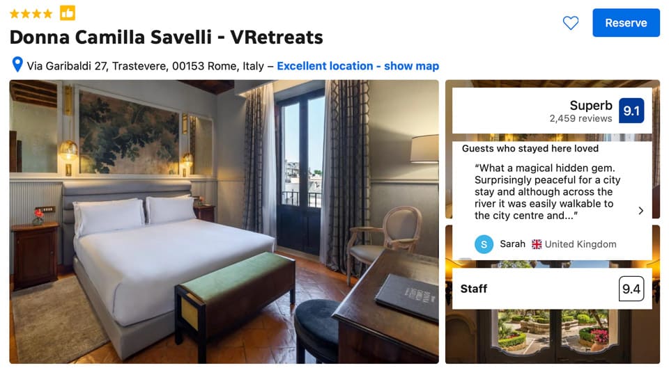 where to stay in Trastevere hotel Donna Camilla Savelli